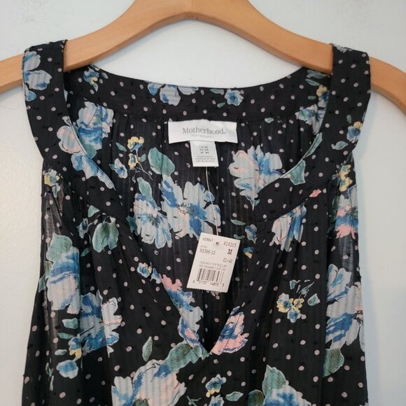 NWT Motherhood Maternity Top Floral Sleeveless‎ Belted Shirt Sz M NEW - Picture 2 of 10